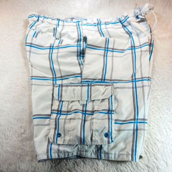 OP White and Blue Plaid Cargo Lined Swim Shorts Trunks Mens XL/XG 40/42.. - Picture 9 of 9
